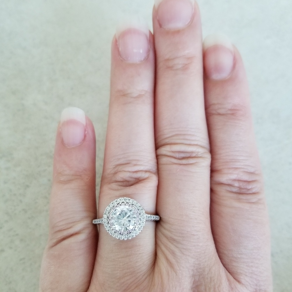 Sterling Pink Halo 1ct Solitaire - Picture 7 of 8